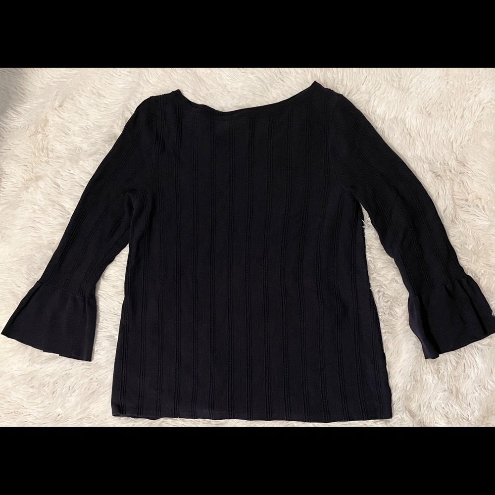 Ann Taylor LOFT Bell Sleeve Sweater Size M Navy Blue Woven